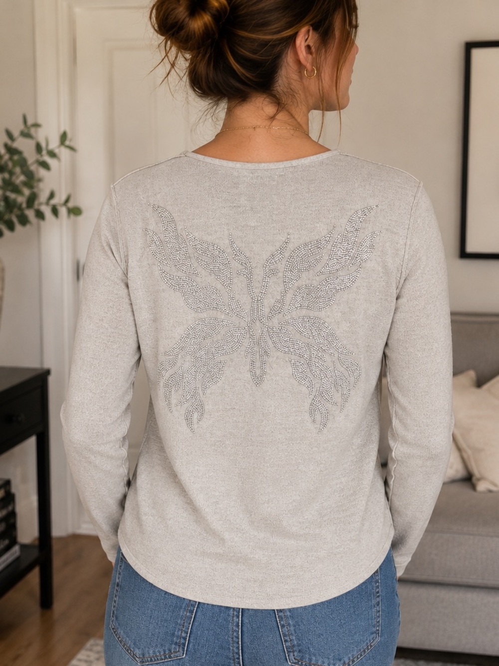 Zadig & Voltaire V-Neck Knit Sweater with Butterfly Motif